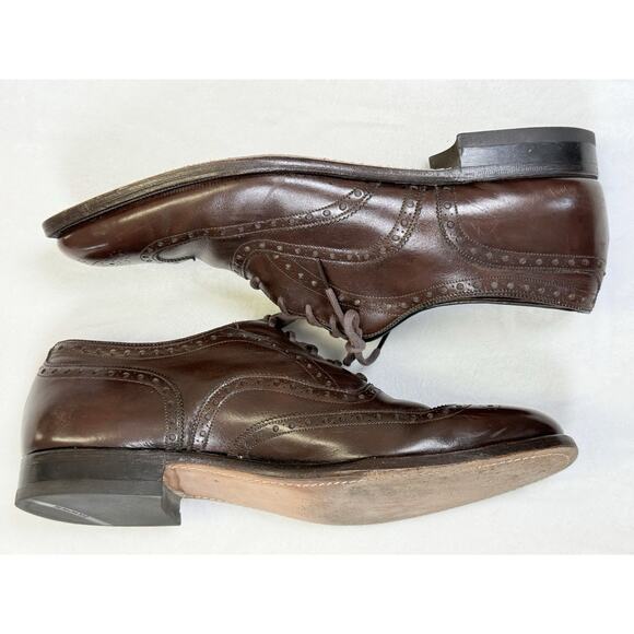 JOHNSTON & MURPHY ARISTOCRAFT Wingtip Brogue Shoe Men’s Sz 10 C/A Brown Lace VTG - Picture 3 of 10